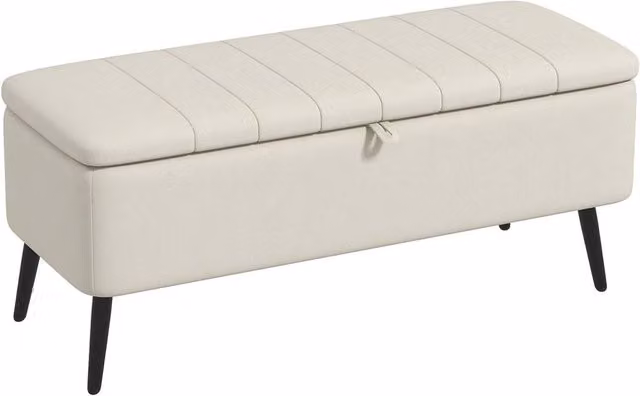 KORVIXA Cream White Linen Fabric Storage Ottoman Bench