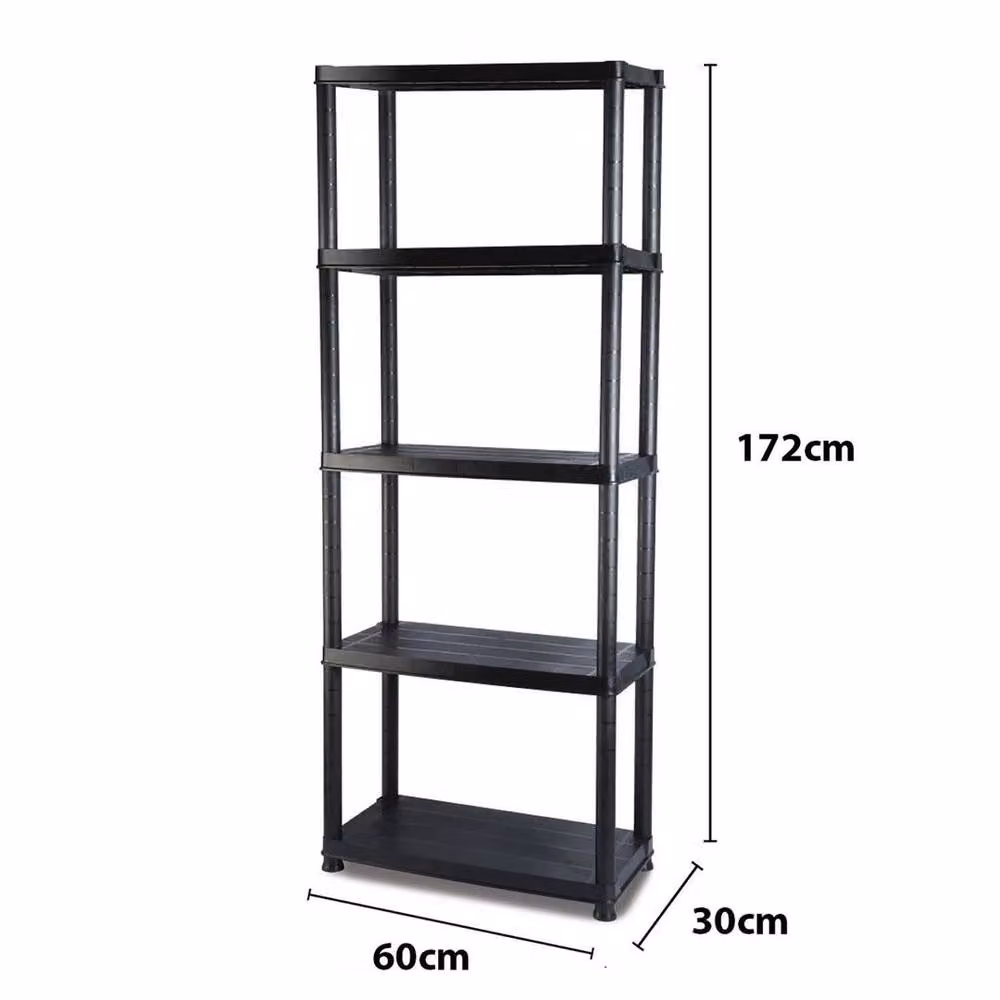 KORVIXA 2 x 5 Tier Black Plastic Freestanding Shelving Racking Units – 2