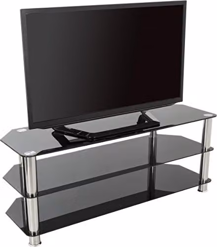 AVF Black Minimalist Corner Glass and Metal TV Stand, W: 125 cm, D: 40 cm, H: 35 cm – 1