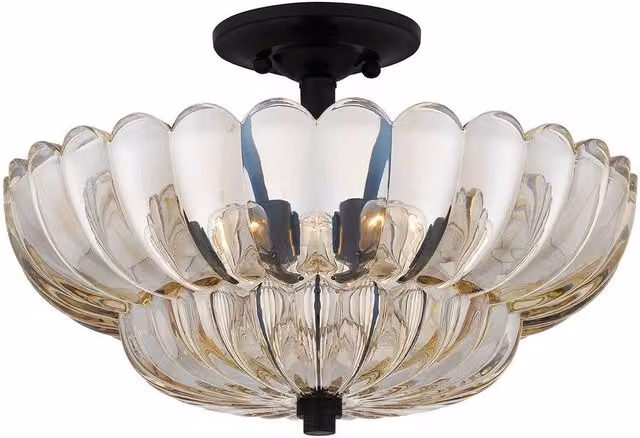 Quoizel Art Deco Ceiling Light in Amber and Brown Mottled Glass with 4x E14 Sockets
