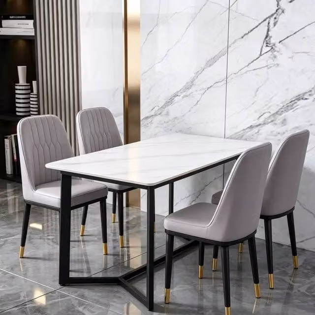FLAVORA Set of 4 Grey Faux Leather Modern Dining Chairs
