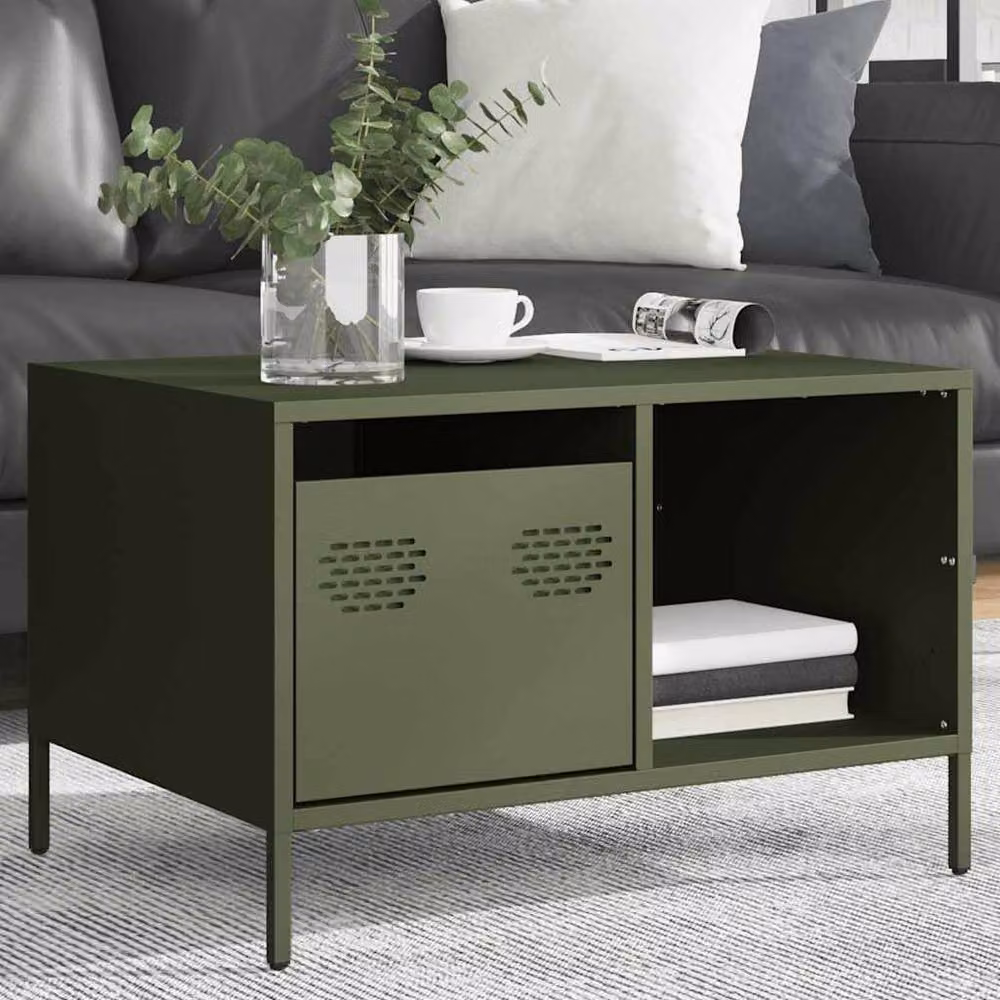 Berkfield Home Industrial Metal Coffee Table in Matt Olive Green, W: 68.5 cm, D: 50 cm, H: 43.5 cm – 4