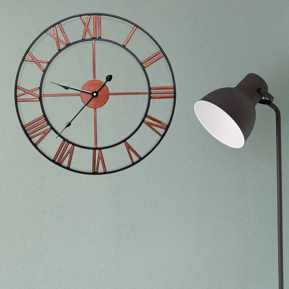 FLAVORA Copper-Garden Roman Large Analog Round Metal Wall Clock in Bronze, Diameter: 60 cm – 2