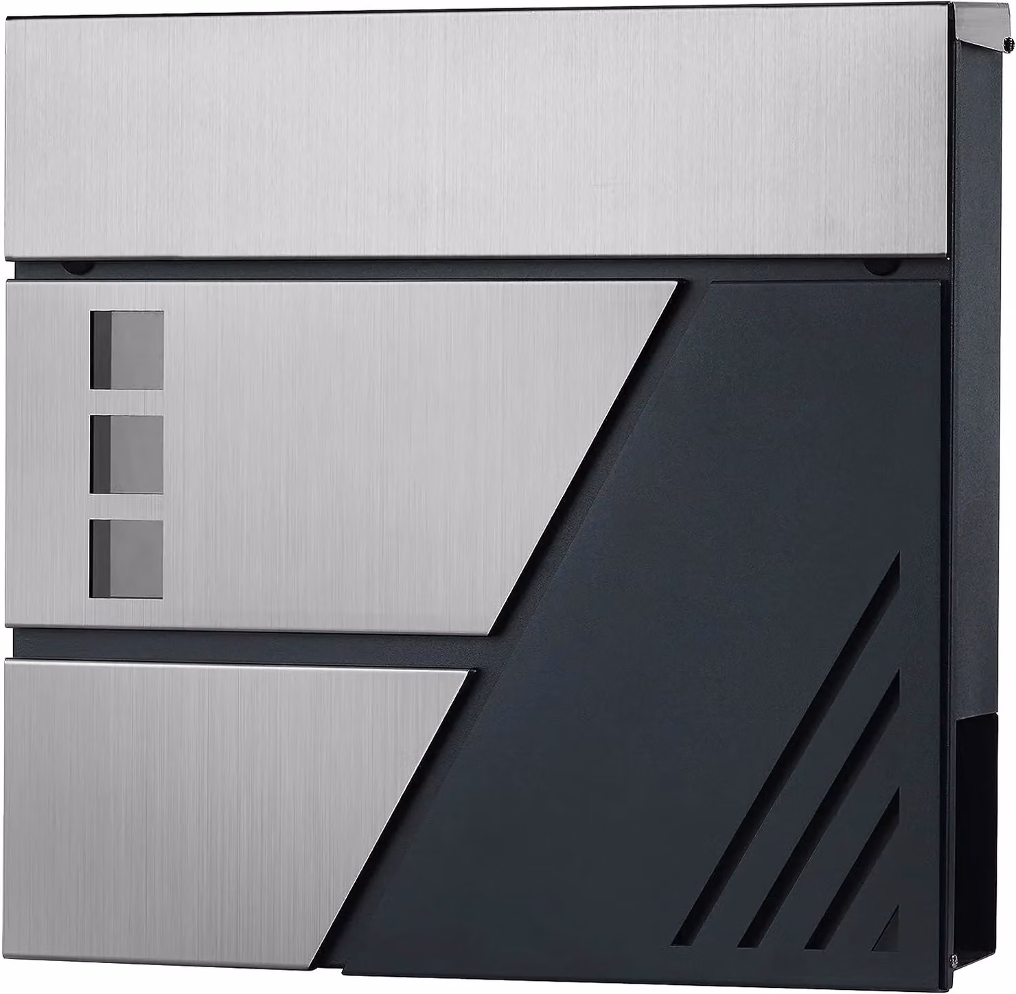 SONGMICS Wall Mounted Stainless Steel Letter Box with Lock and Viewing Windows in Silver, W: 37.0 cm, H: 37.0 cm, D: 10.5 cm – 7