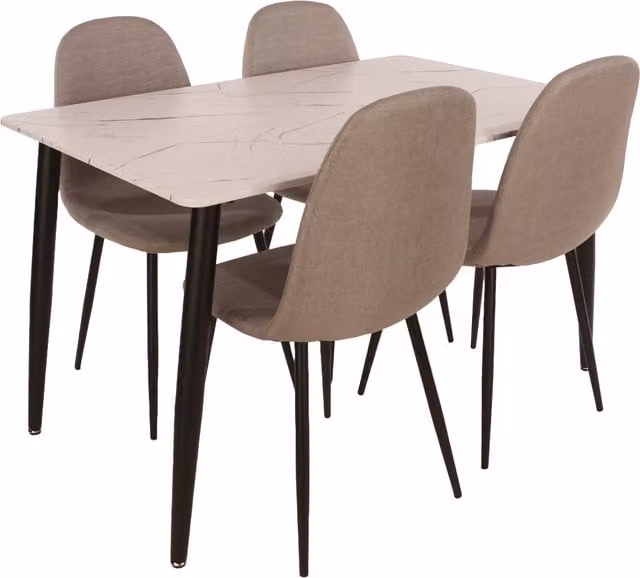 Aspen Rectangular Dining Table and 4 Chair Set with White Marble Effect Top and Grey Accents