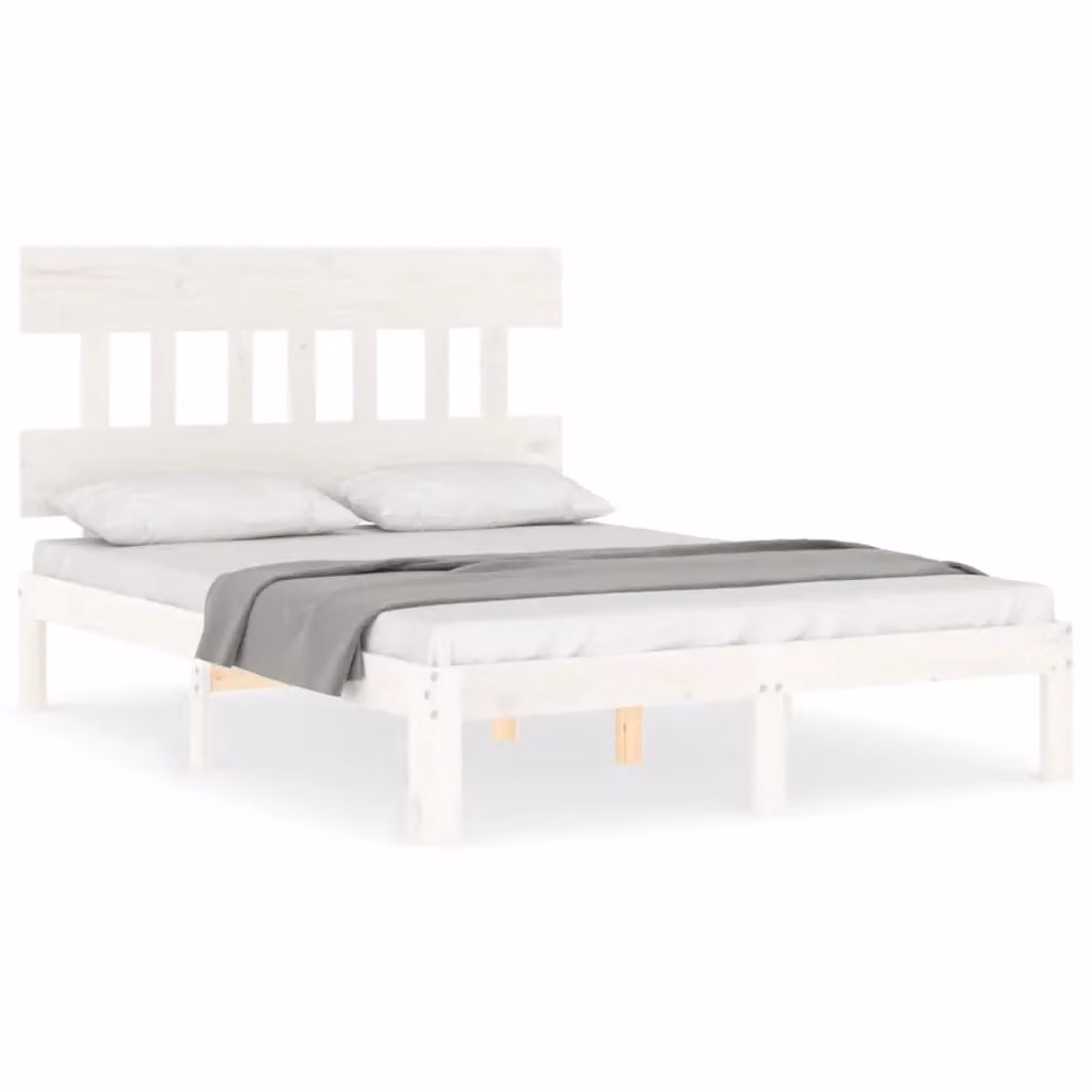Berkfield Home Solid Wood Pine Bed Frame with Headboard in White, W/D/H: 120 x 200 cm – 2