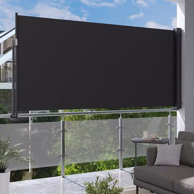 Breeins Retractable Single Side Awning for Patio Railing in Matt Grey Aluminium, Width: 140 cm