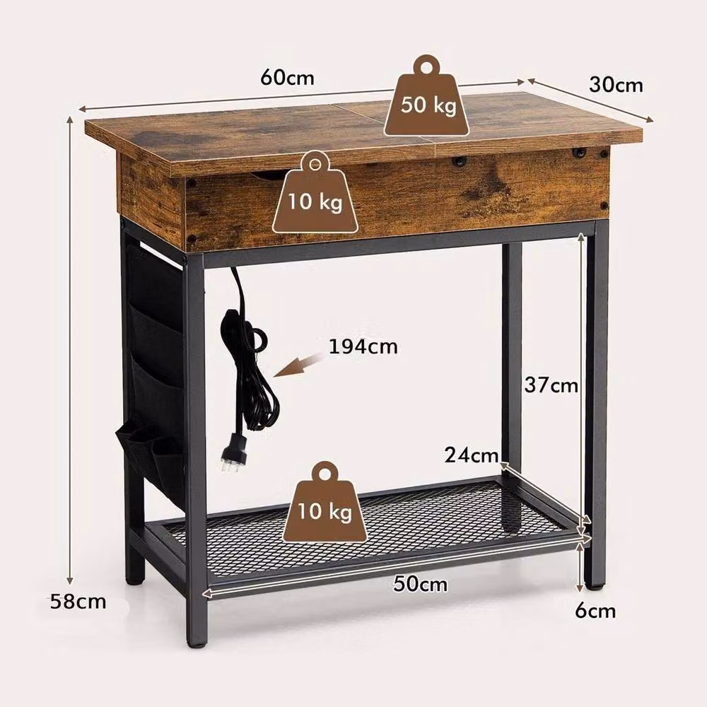 EONLION 2-Tier Industrial Side Table in Brown with Folding Reversible Top – 2