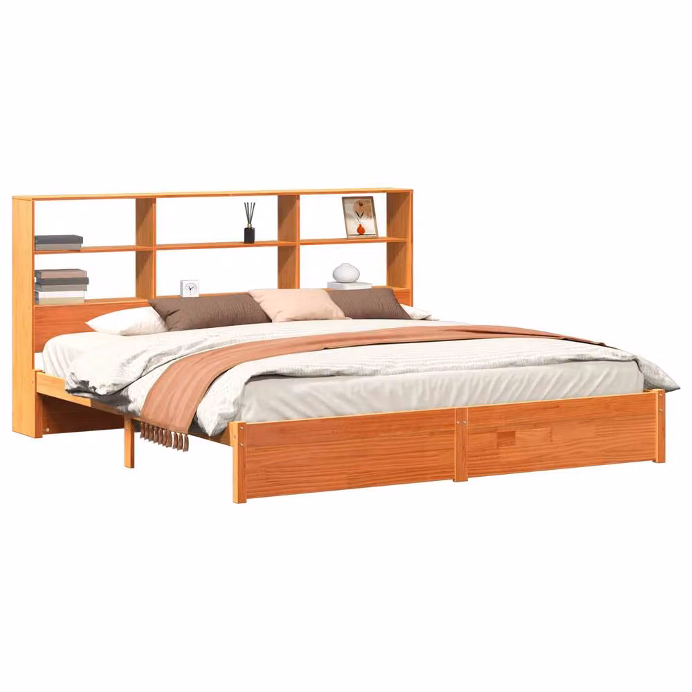 Berkfield Home Solid Wood Bed Frame with Storage Headboard and Side Compartments, Wax Brown, 180 x 200 cm – 2