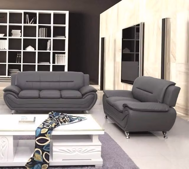 SquareBoxx Saturn 3 + 2 Seater Sofa Set in Grey Synthetic Leather with Scatter Cushions