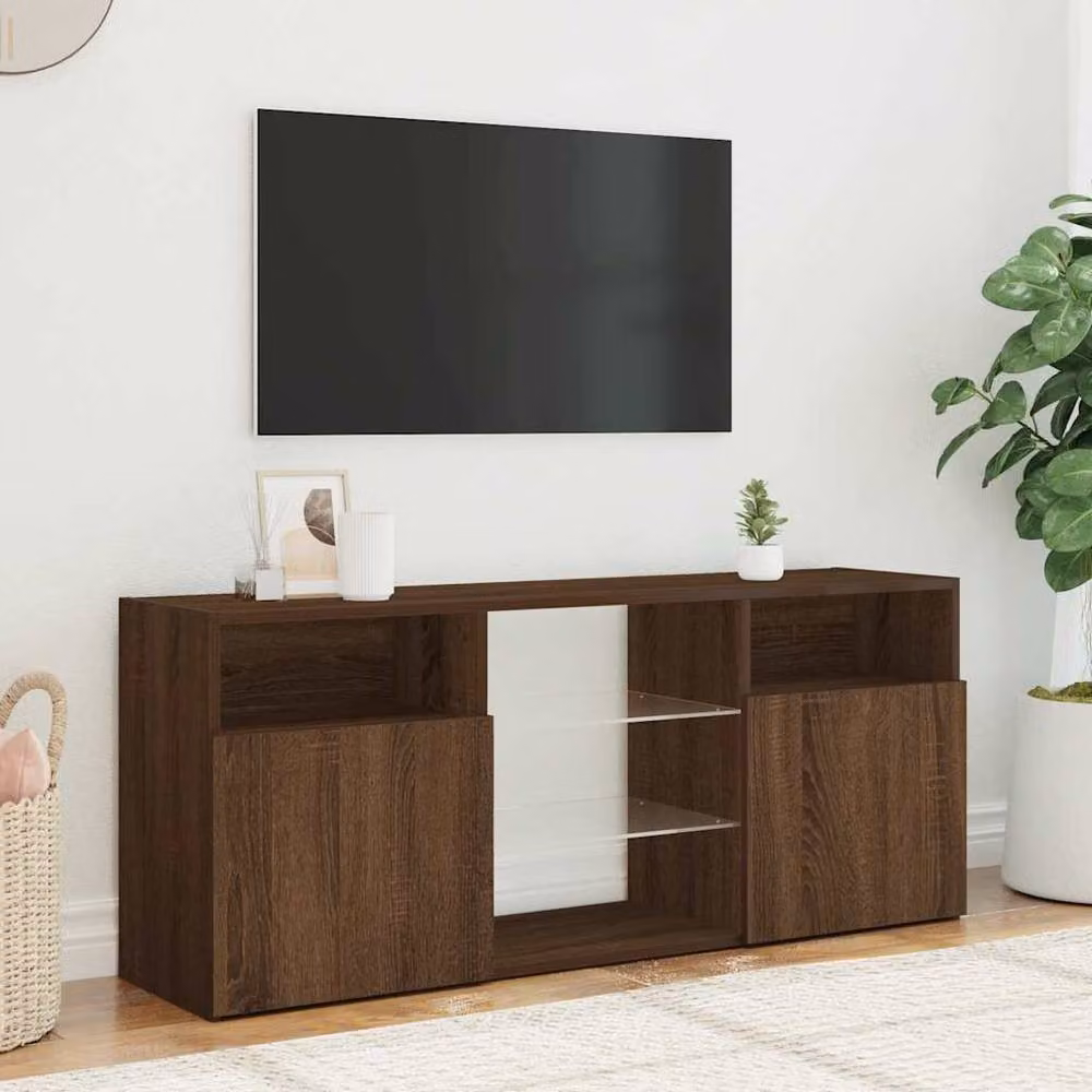 Berkfield Home Modern TV Cabinet with LED Lights in Brown Oak, W/D/H: 120 x 30 x 50 cm – 4