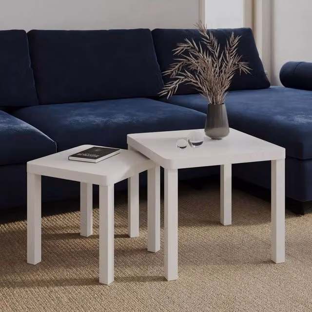 Havendro White Square Wooden Nesting Tables Set of 2