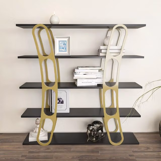 Decorotika Adar 5-Tier Modern Bookshelf in Black and Gold, W/D/H: 120 x 25 x 120 cm