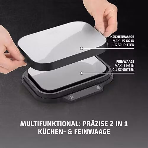 CASO Design Kitchen Duo Silver Digital Baking Scales with Stainless Steel and Glass Finish, Weighs up to 15kg with Tare and Hold Functions – 2