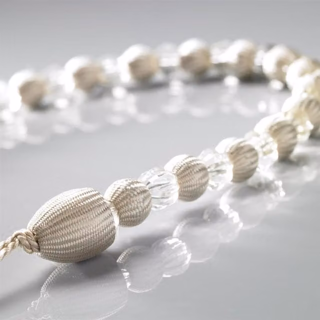 Livinluxury Pair of Beaded Rope Curtain Tie Backs in Beige, Yellow and White