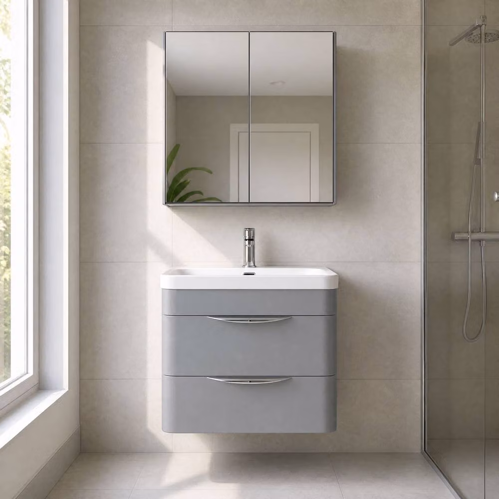 Balterley Aldershawe Wall Hung 2 Drawer Bathroom Vanity Unit with Grey Ceramic Basin, Width: 60 cm – 2