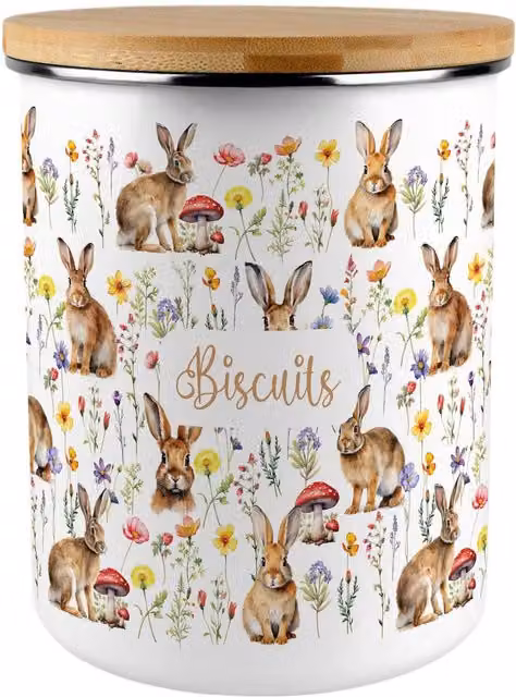 Purely Home Wild Meadow Rabbits Extra Large Enamel Biscuit Tin, Multicoloured Floral Design