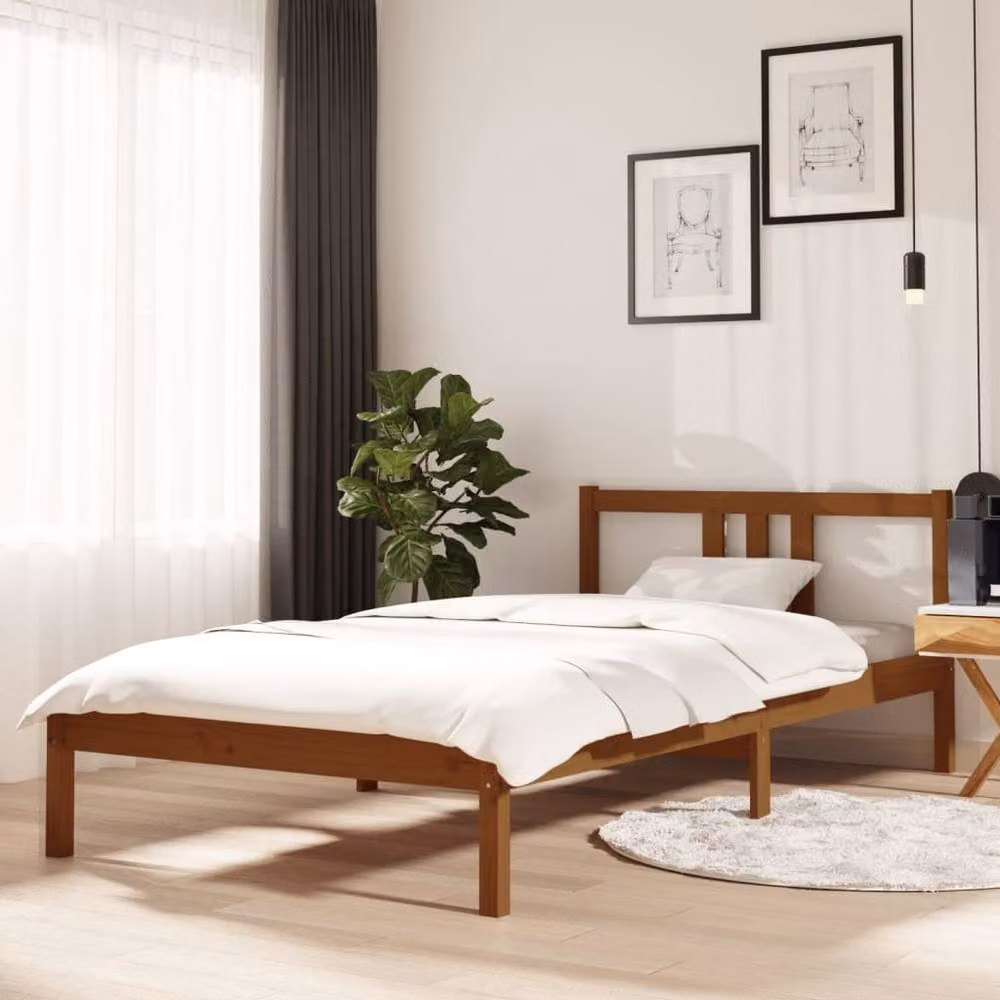 Berkfield Home Modern Solid Pine Wood Bed Frame in Brown, W/D/H: 100 x 200 cm – 2