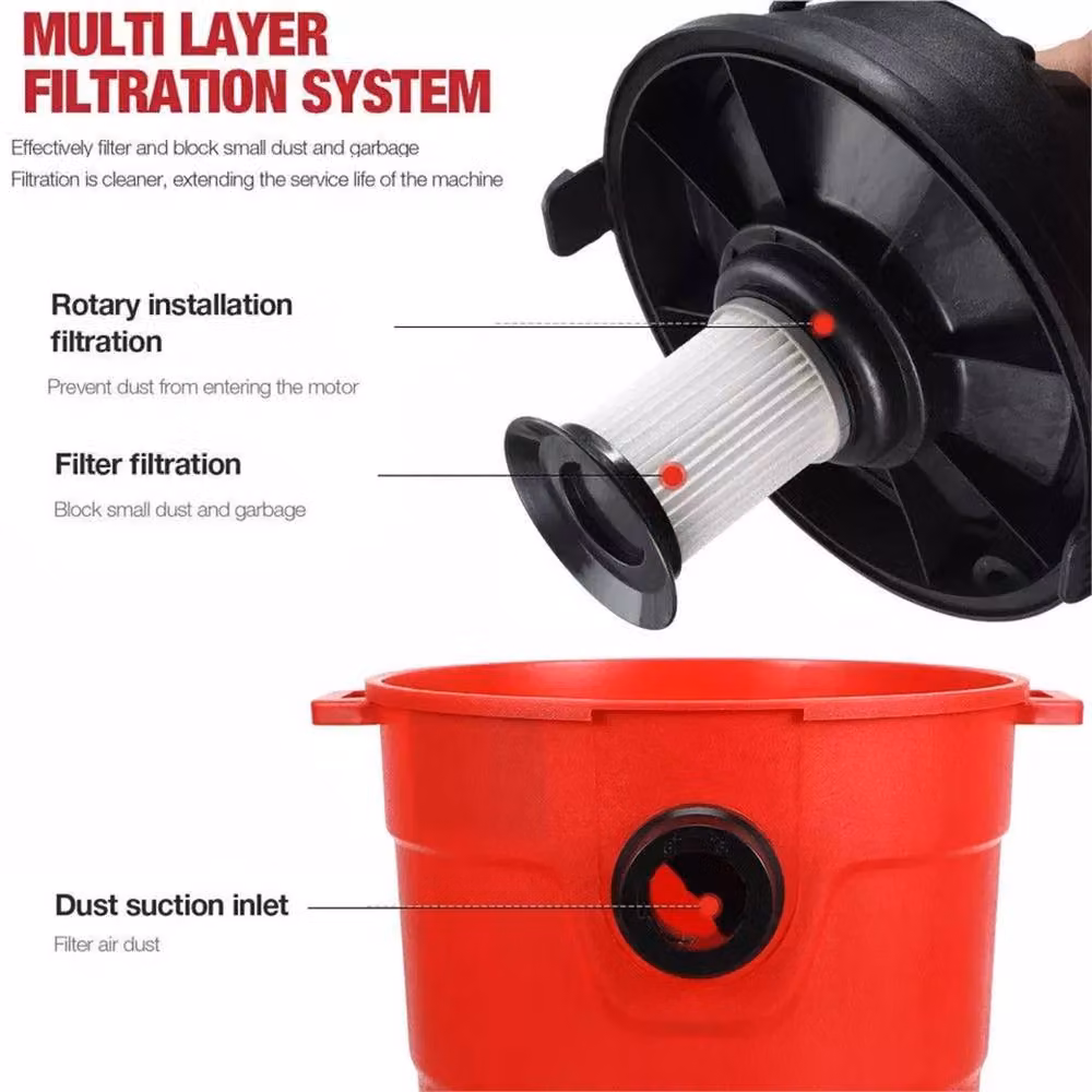 VOGREX 15L Wet and Dry Bagless Cylinder Vacuum Cleaner in Red – 3