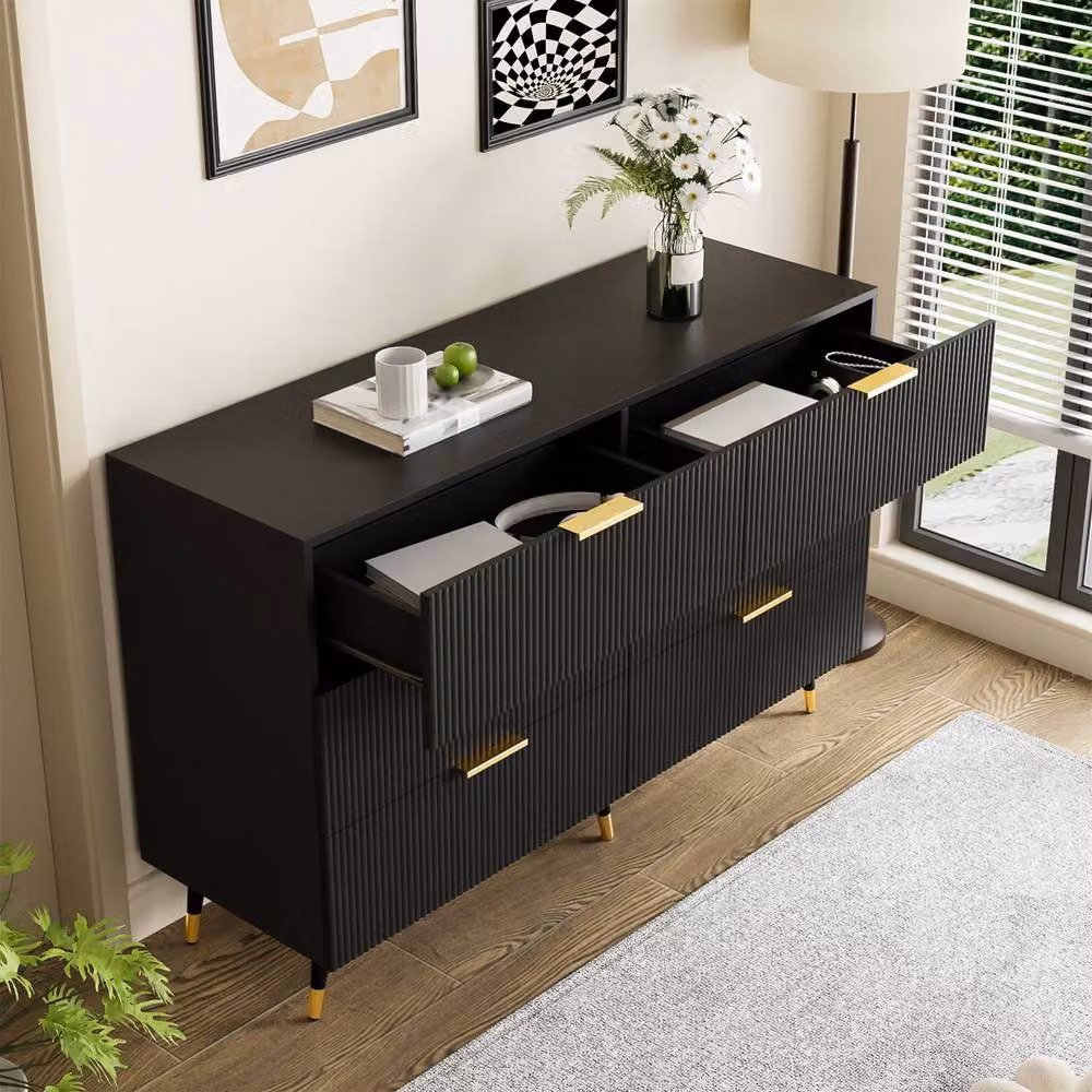 ModernLuxe 6 Drawer Chest of Drawers with Golden Handles in Black, W/D/H: 120 x 40 x 77 cm – 2