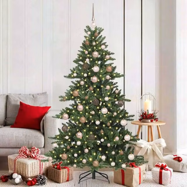 Berkfield Home Artificial Hinged Green Christmas Tree with 300 LEDs, Height: 180 cm – 1