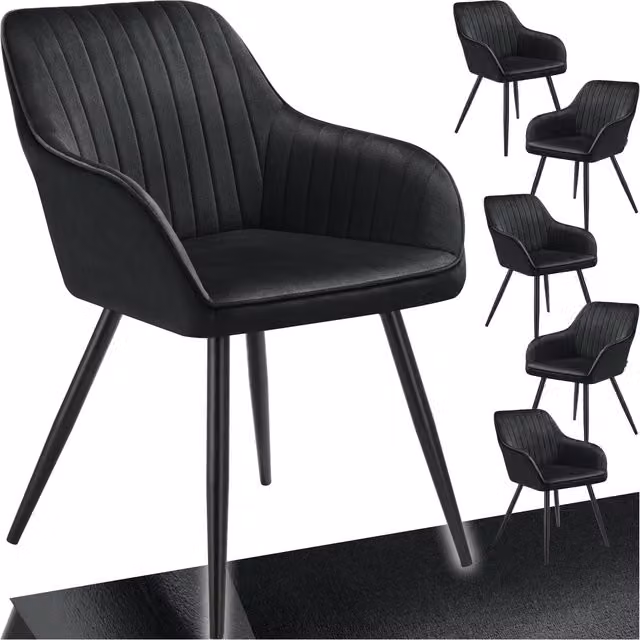Tectake Marilyn Dining Chair in Black Velvet with Silver Metal Legs