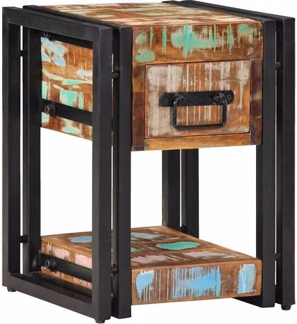Berkfield Home Rustic Reclaimed Solid Wood Nightstand, Multicolour, W/D/H: 40 x 40 x 40 cm