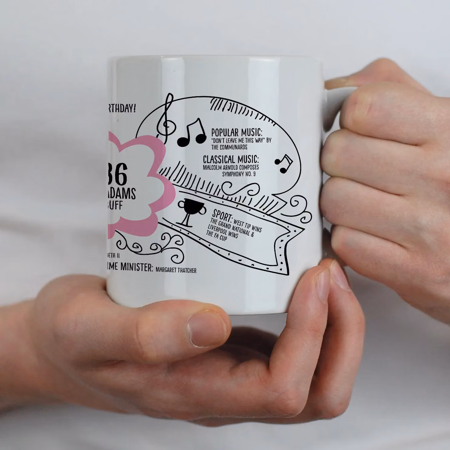 Afewhometruths Personalised 40th Birthday Mug, Born in 1986 with Custom Name and Message, Baby Pink and White – 3