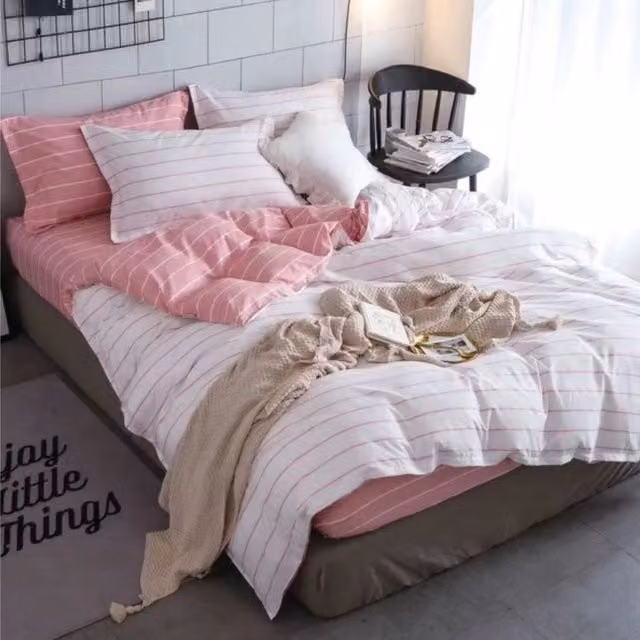 Ezysleep Pink Striped Scandinavian Printed Duvet Set with Pillowcases, Width: 135 cm