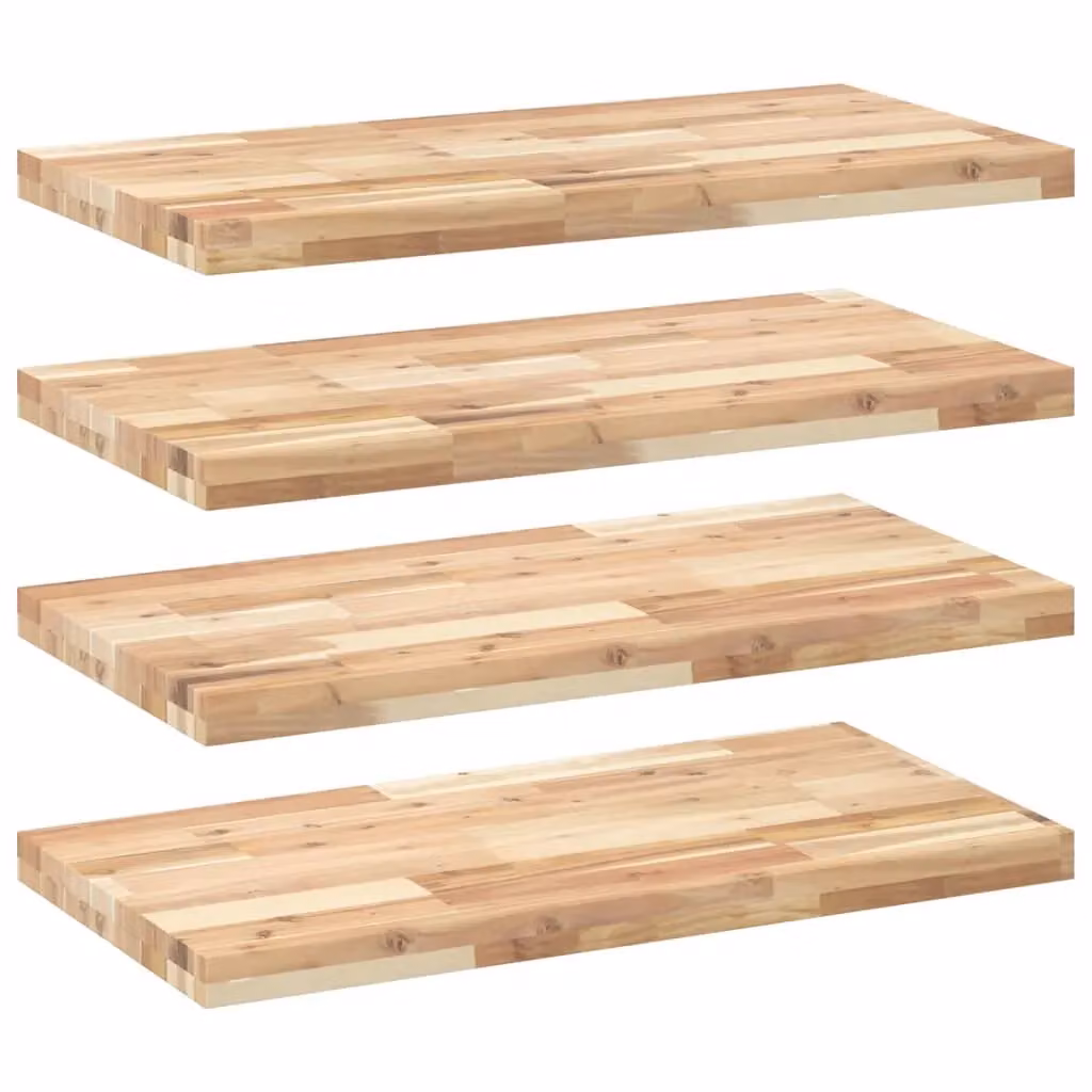 Berkfield Home Set of 4 Floating Shelves in Brown Untreated Solid Acacia Wood, W: 80 cm, D: 40 cm, H: 4 cm