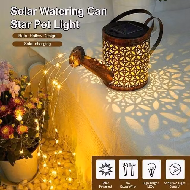 EONLION Solar Powered LED String Light Watering Can in Bronze, 100 cm