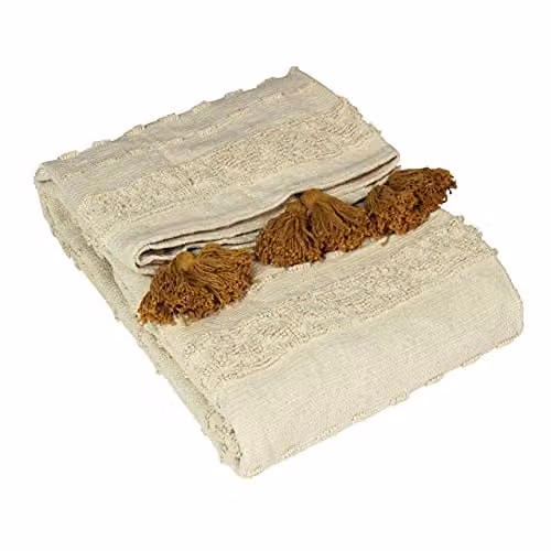 Riva Home Boho Geometric Cotton Tufted Throw in Ochre Yellow, W: 130 cm, D: 180 cm