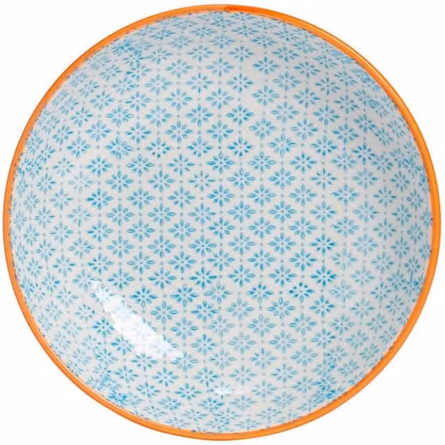Kelvenix Blue Large Hand-Printed Patterned Porcelain Pasta Bowl