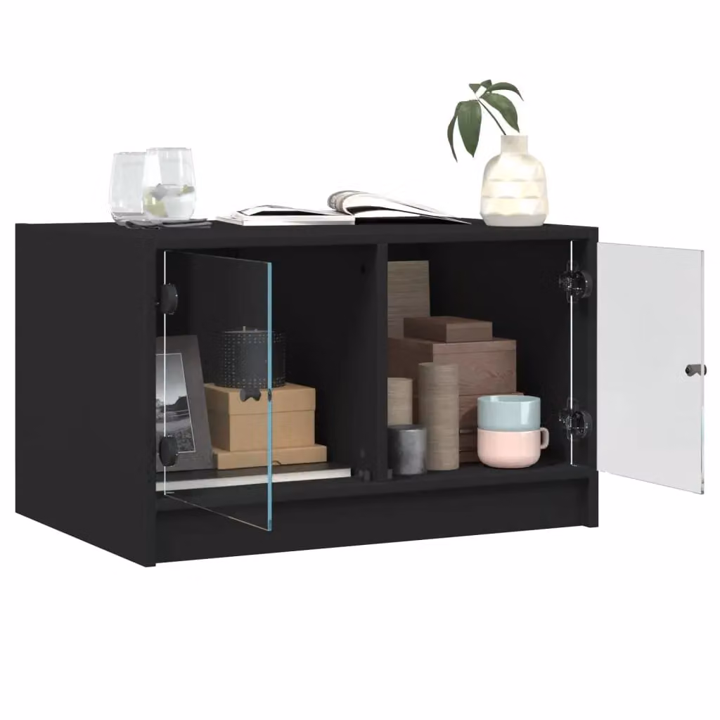 Berkfield Home Modern Black Coffee Table with Glass Doors W: 68 cm, D: 50 cm, H: 42 cm – 4