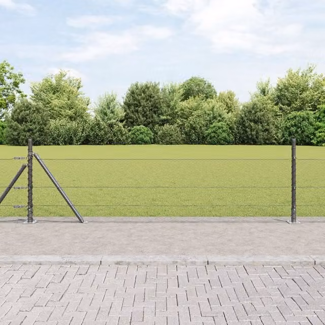 Berkfield Home Grey Powder-Coated Steel Hexagon Fence, W: 0.5 m, L: 50 m