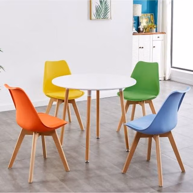 Kosy Koala Round White Wood Dining Table and 4 Multicolour Plastic Chairs Set