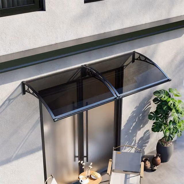Livingandhome Black Aluminium Door Canopy Window Awning with Transparent Polycarbonate Cover, Width: 120 cm