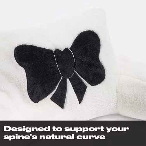 OHS Embroidered Bow Cuddle Cushion in Black and White Teddy Fleece Reading Pillow for Adults W/D/H: 65 x 40 x 40 cm – 2