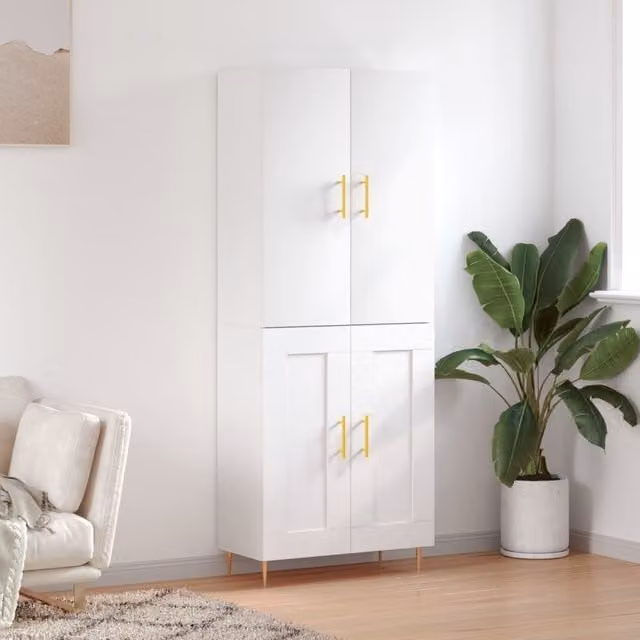 Berkfield Home Modern White Matt Highboard with Hinged Doors and Internal Shelves, W/D/H: 69.5 x 34 x 180 cm