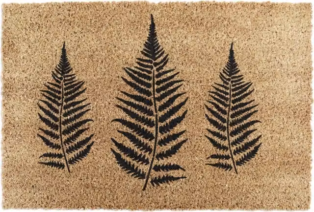 Artsy Mats Fern Leaf Non-Slip Coir and Natural Rubber Doormat, Brown