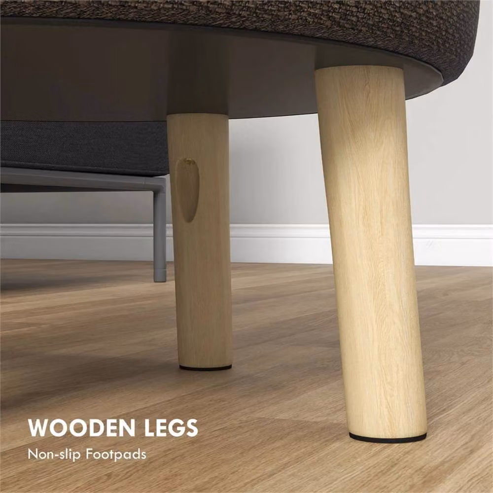EONLION Round Fabric Storage Ottoman Stool in Brown, Diameter: 100 cm – 2
