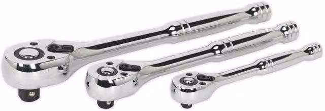 Loops 3 Piece Flip Reverse Ratchet Wrench Set in Silver and Multicolour, Chrome Vanadium and Stainless Steel, 1/4, 3/8 and 1/2 Inch Sq Drive – 1