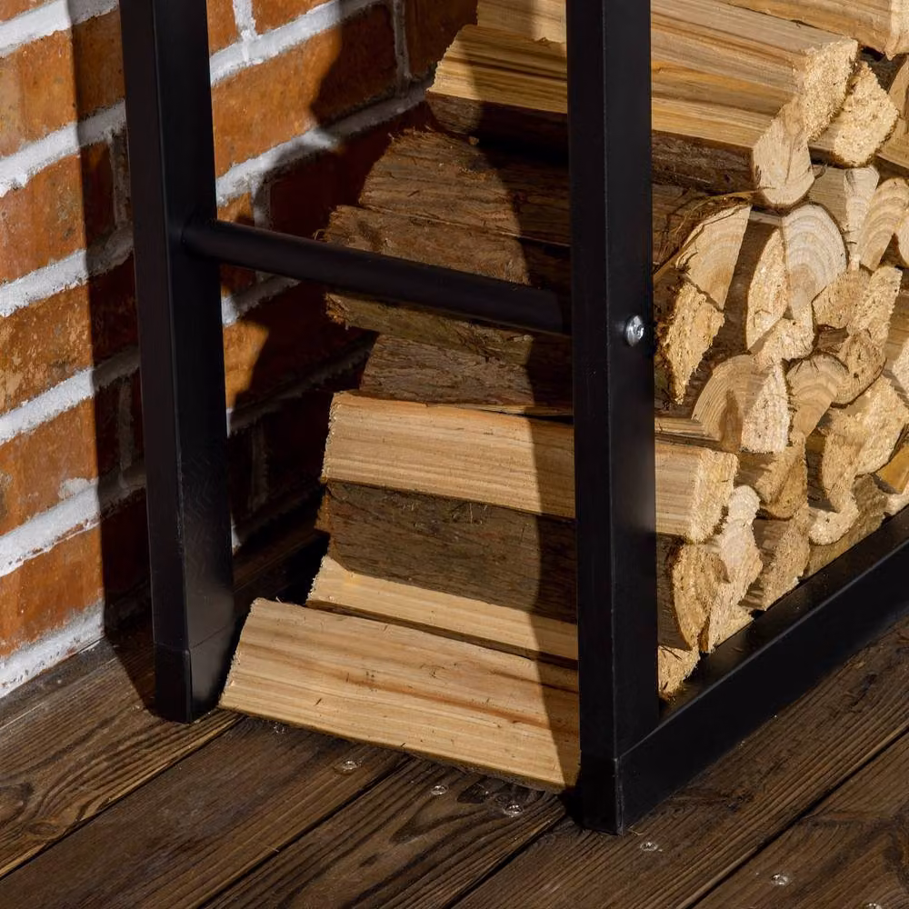 STILVORA Modern Metal Firewood Rack in Matt Black, Width: 150 cm – 7