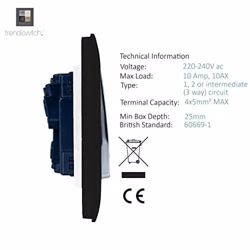 Trendi 4 Gang Piano Black Flush Light Switch – 4