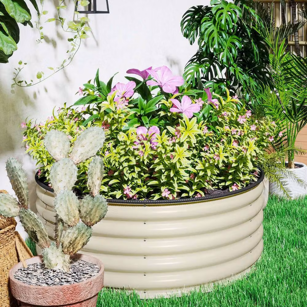 STILVORA Raised Garden Bed Beige Galvanised Steel Planter W/D/H: 120 x 43 x 43 cm – 2