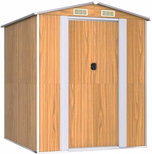 Berkfield Home Garden Shed in Light Brown, Galvanised Steel with Sliding Doors and Side Vent, W/D/H: 192 x 191 x 223 cm – 1