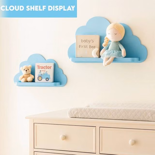 EONLION Blue Cloud Shape Wall Mounted Display Shelf Set of 2, Width: 50 cm