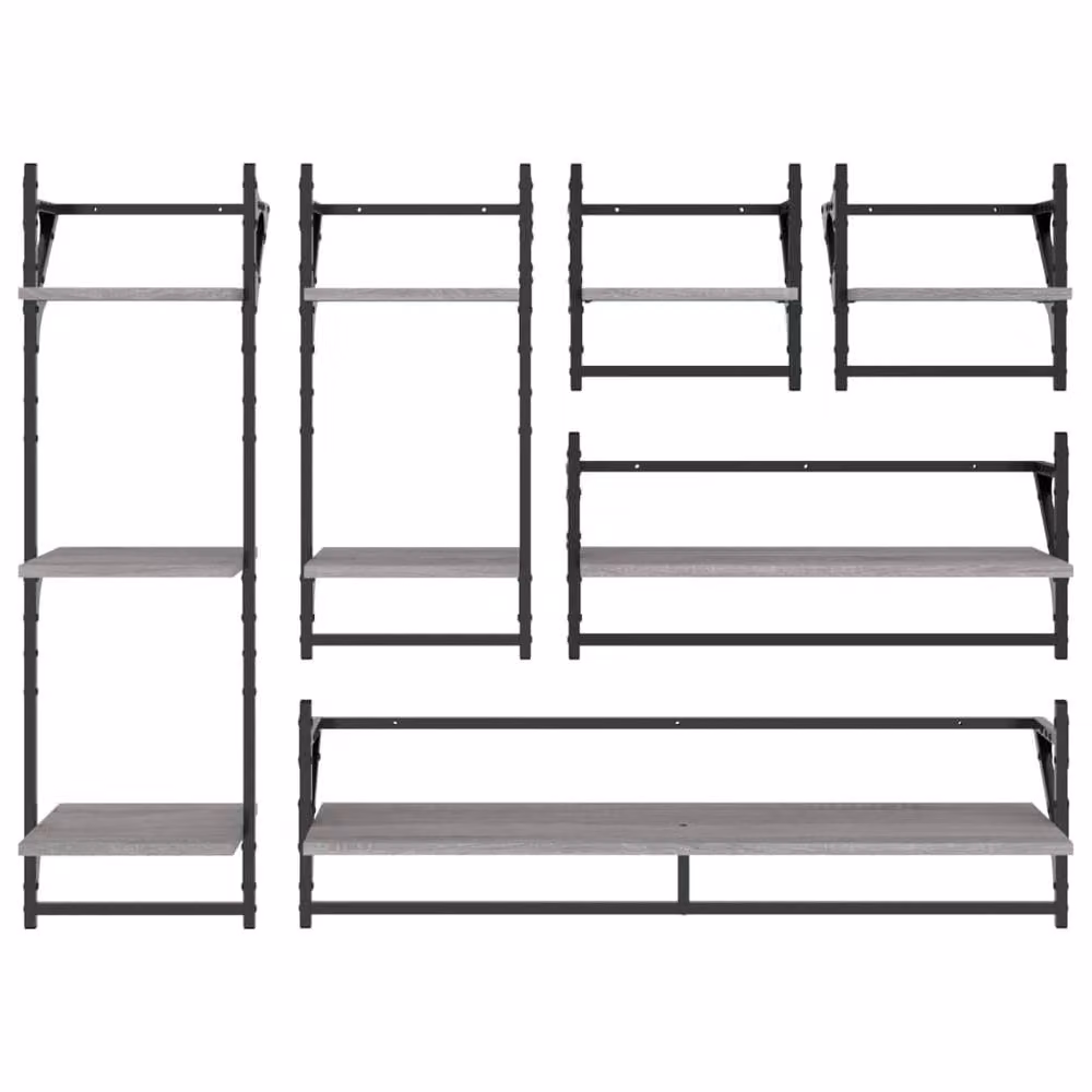 Berkfield Home 6 Piece Grey Sonoma Engineered Wood and Metal Wall Mounted Shelf Set with Hanging Rods – 3
