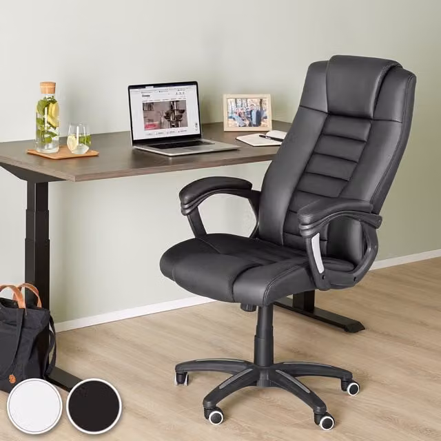 Tectake Modern Black Synthetic Leather Executive Swivel Office Chair with Headrest and Armrests
