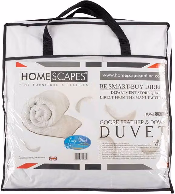 Homescapes Kids 10.5 Tog Goose Feather and Down Duvet in White, Cot Bed Size – 1